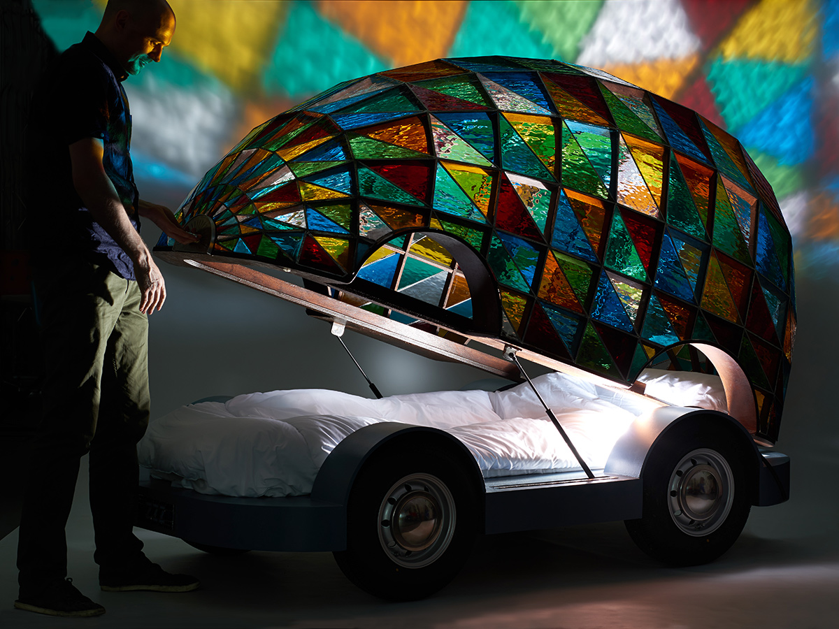 Stained glass driverless sleeper car